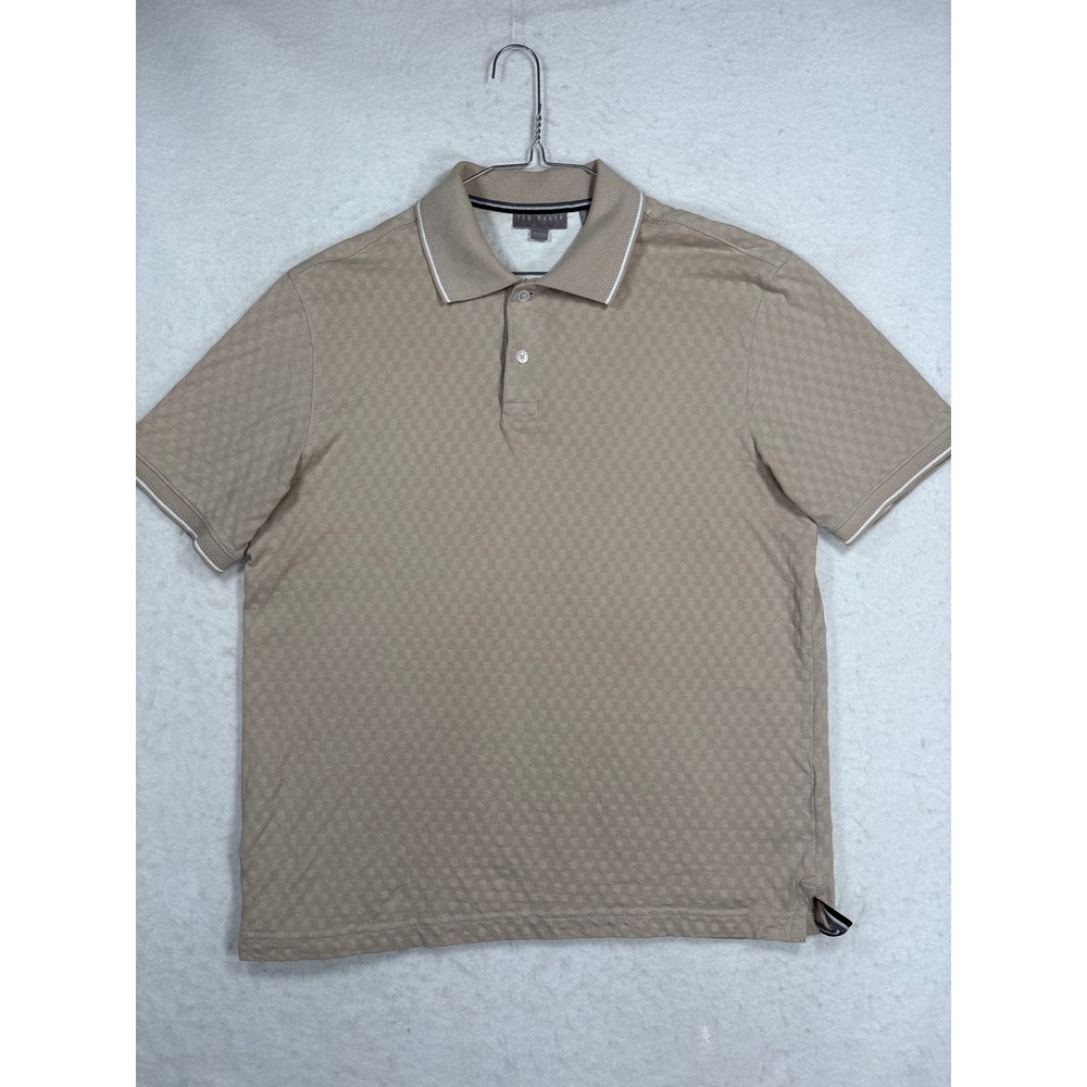 Ted Baker London Mens Polo Shirt Tan Beige Textured Jacquard Short Sleeve Medium